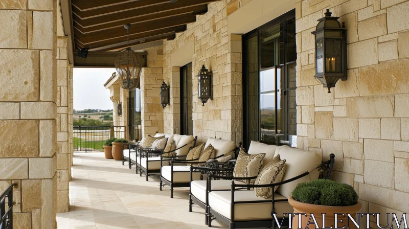 Serene Stone Patio with Elegant Seating Area | Golf Course View AI Image