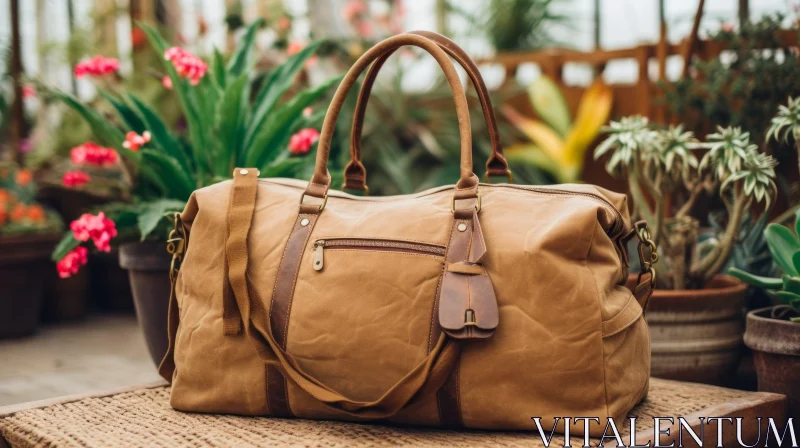AI ART Brown Leather and Canvas Weekender Bag in Greenhouse