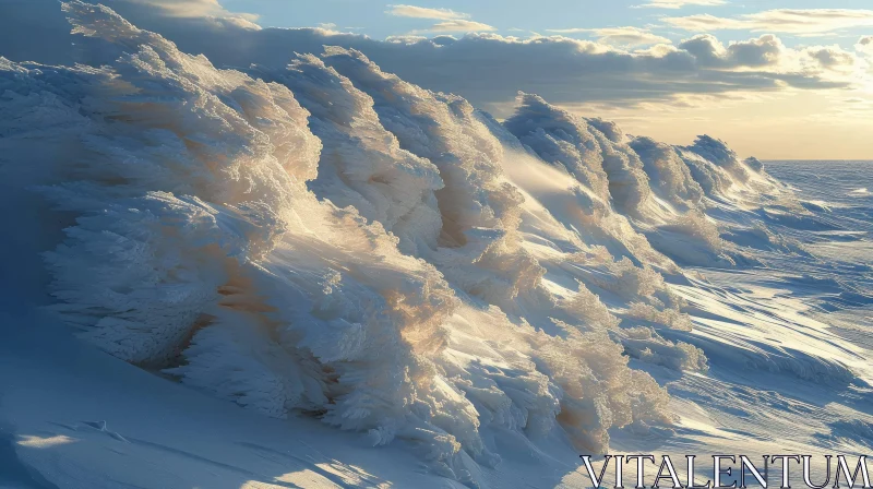 AI ART Captivating Winter Landscape: Snow Waves and Sunlight