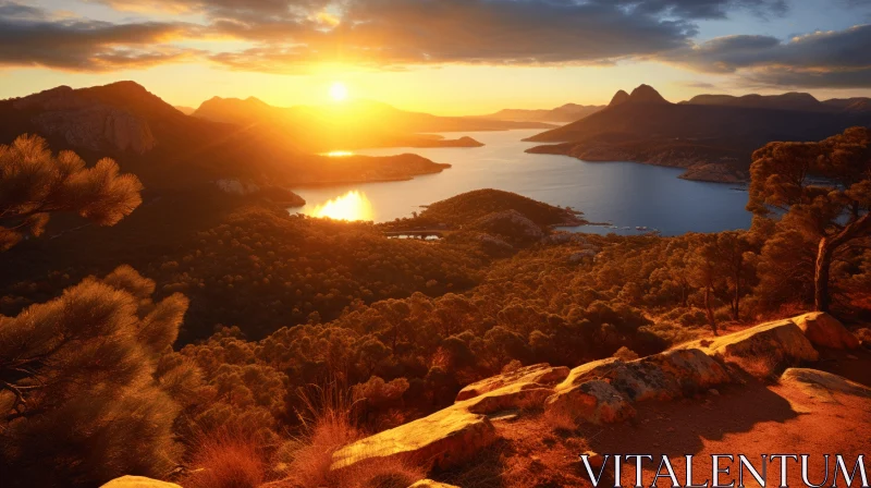 Captivating Sunset Over Mountains and Lake - Australian Landscapes AI Image