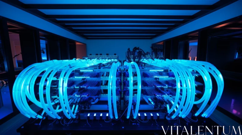 Colorful Computer Servers in Dark Room - Technology Image AI Image