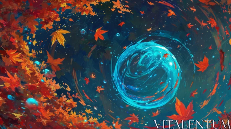 Enchanting Underwater Scene with Floating Bubble and Swirling Leaves AI Image