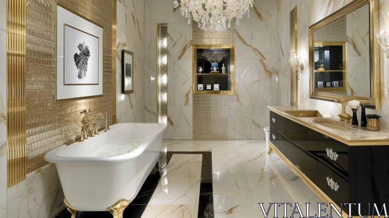 Exquisite Luxury Bathroom with Freestanding Bathtub and Marble Accents AI Image