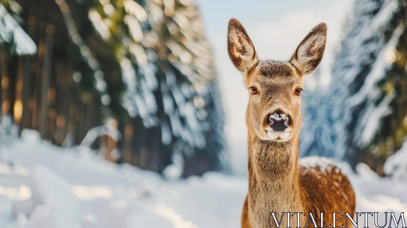 Majestic Deer in Snowy Forest - Captivating Wildlife Portrait AI Image