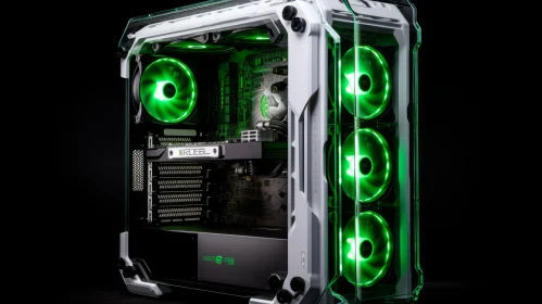 Sleek Green LED Gaming PC Case with Liquid Cooling