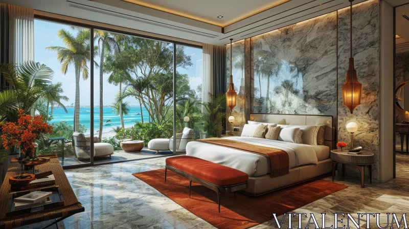 Contemporary Bedroom with Beach View | Luxury and Relaxation AI Image