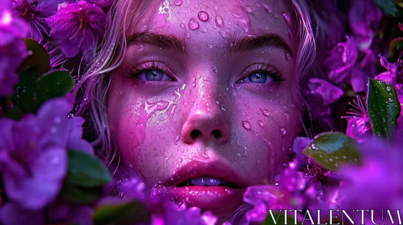 Enchanting Portrait of a Woman with Purple Flowers AI Image