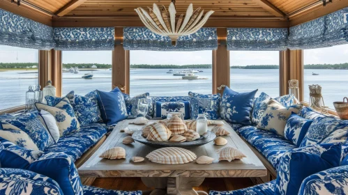 Tranquil Coastal Living Room with Lake View