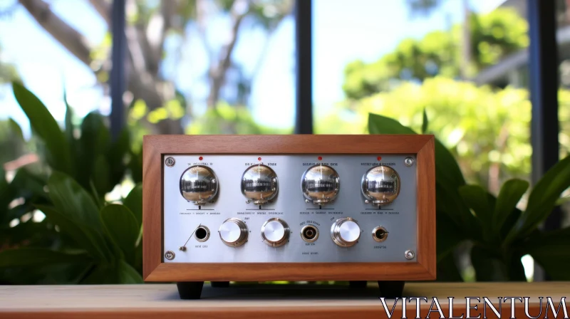 Vintage Tube Amplifier on Wooden Table | Technology Image AI Image