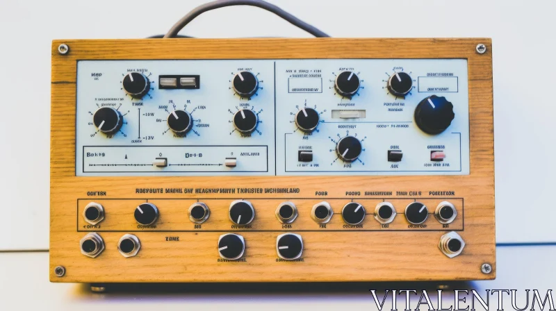 Vintage Wooden Synthesizer with Knobs and Buttons AI Image