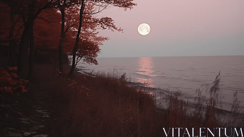 Moonlit Serenity: A Tranquil Beachscape in Midwest Gothic Style AI Image