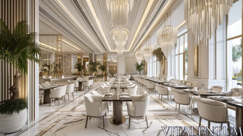 Opulent Dining Room with Marble Floors and Crystal Chandeliers AI Image