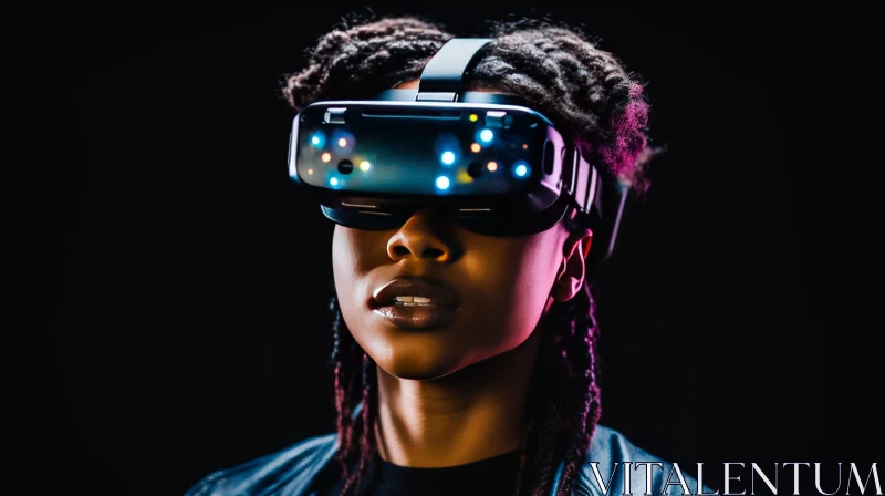 Virtual Reality Experience - African-American Woman in Leather Jacket AI Image