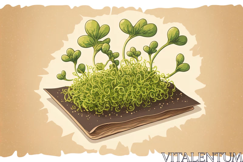Captivating Illustration of Plants Growing in an Ancient Book AI Image