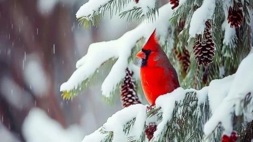 Stunning Northern Cardinal on Snowy Branch