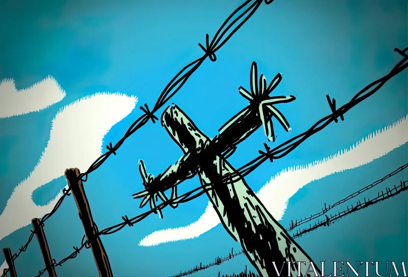 AI ART Barbed Wire Fence in the Sky: A Captivating Pop Art Illustration