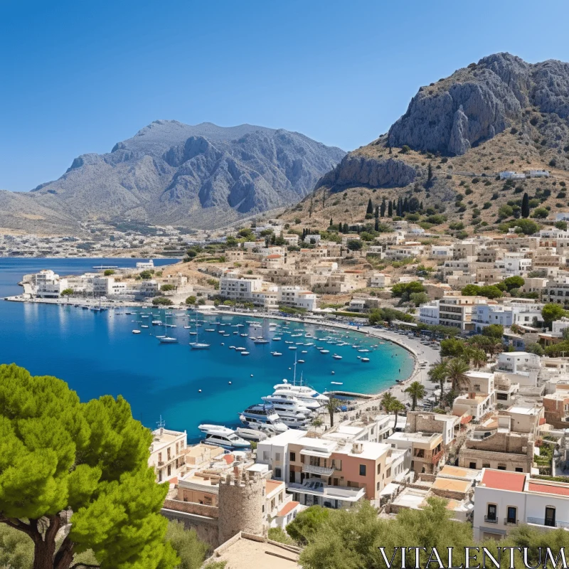 Captivating City View: Greek Art and Architecture in Azure and Light Brown AI Image