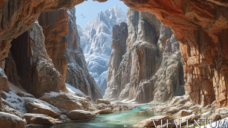 Majestic Mountain Gorge: A Captivating Natural Landscape AI Image