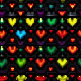 Pixel Hearts Seamless Pattern on Black Background