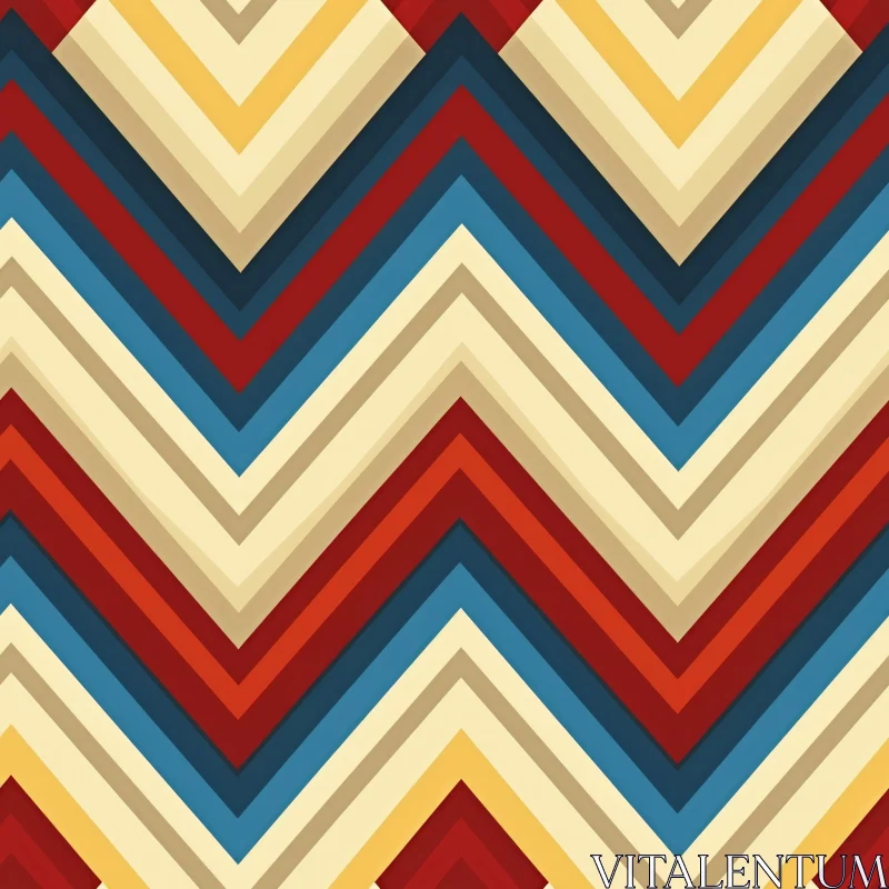 Retro Geometric Zig Zag Pattern in Red, Blue, Yellow & Cream AI Image