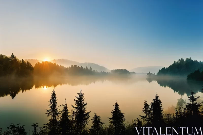 Serene Sunrise on Misty Lake | Norwegian Nature AI Image