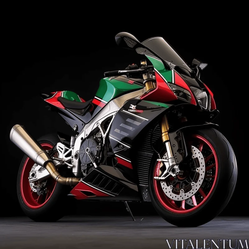 Striking Green and Red Motorcycle with Grandiose Architecture AI Image