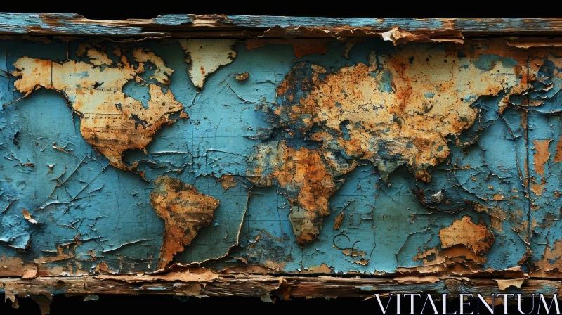 Vintage Wood World Map - Accurate Depiction of Continents and Oceans AI Image