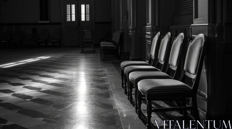 Enigmatic Monochrome Composition of an Empty Room with Checkered Floor