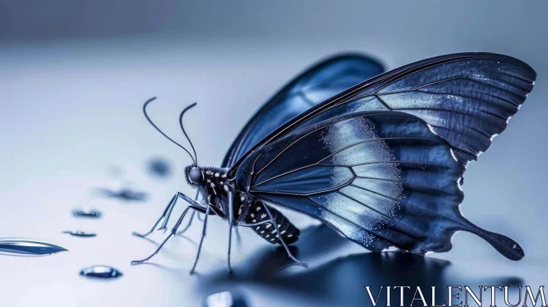 Exquisite Blue Butterfly Close-Up Photograph AI Image