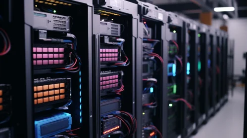 Futuristic Server Room With Server Racks and Illuminated Cables