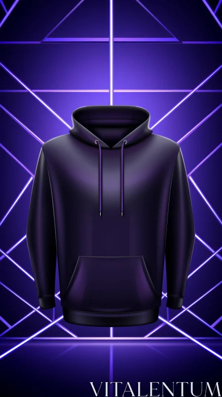 Purple Neon Abstract Art Hoodie on Dark Blue Geometric Background AI Image