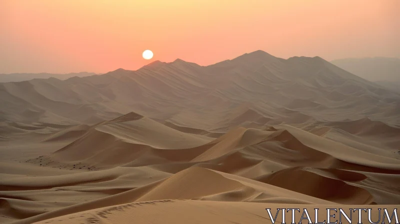 Serene Desert Landscape with Sand Dunes and Mountains AI Image