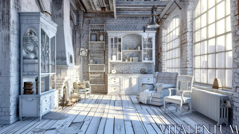 Vintage Industrial-Style Living Room | 3D Rendering AI Image