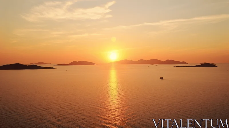 Captivating Ocean and Island Sunset Artwork AI Image