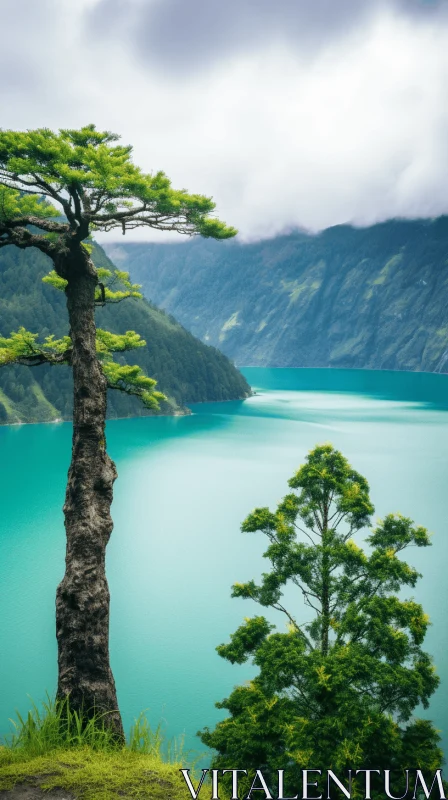 Captivating Tree on Hill Beside Lake - Northern China's Terrain AI Image