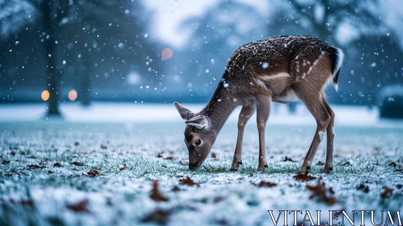 Captivating Winter Wildlife: Majestic Deer in Snowy Field AI Image