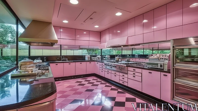 Charming Pink Kitchen with Stylish Decor AI Image