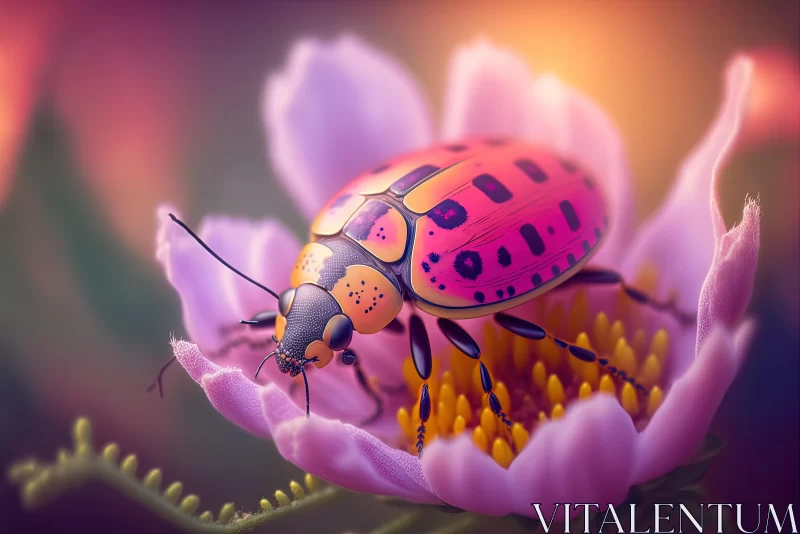 Colorful Fantasy Beetle on Pink Flower | Photo-Realistic Art AI Image
