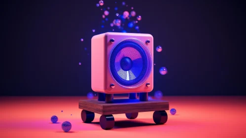 Futuristic 3D Rendering of Pink Speaker with Neon Lights