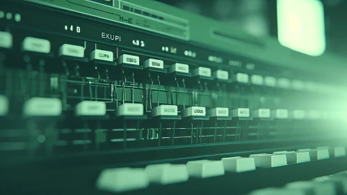 Vintage Green Synthesizer with Buttons and Knobs