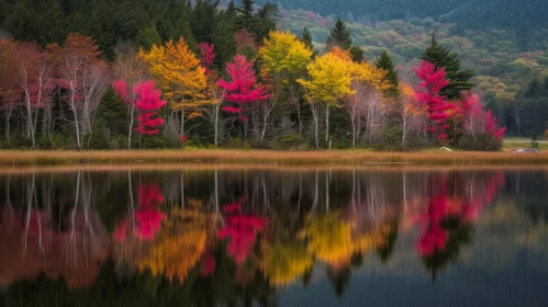 Autumn Landscape with Colorful Trees and Calm Lake