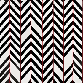 Black & White Herringbone Pattern with Red Stripes