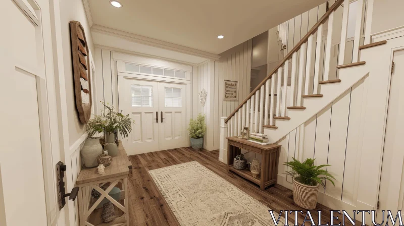 Elegant Home Entryway with White Walls and Hardwood Floors AI Image