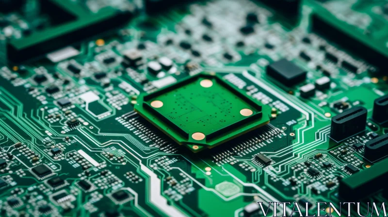 Green Circuit Board with Central Processor Unit | Technology Image AI Image