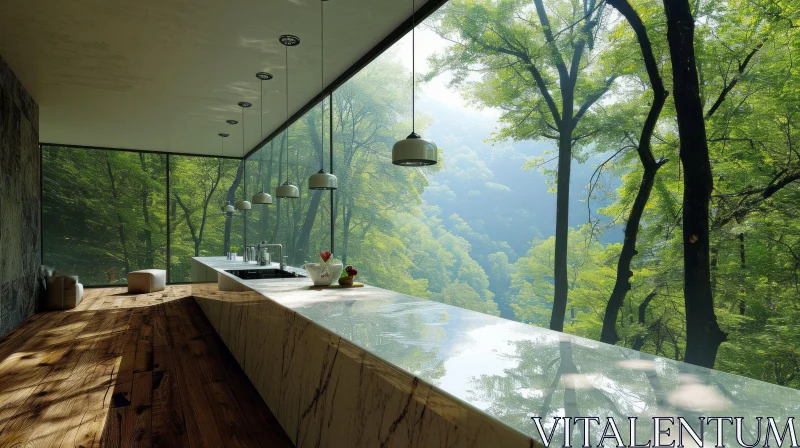 Serene Modern Kitchen with Forest View AI Image