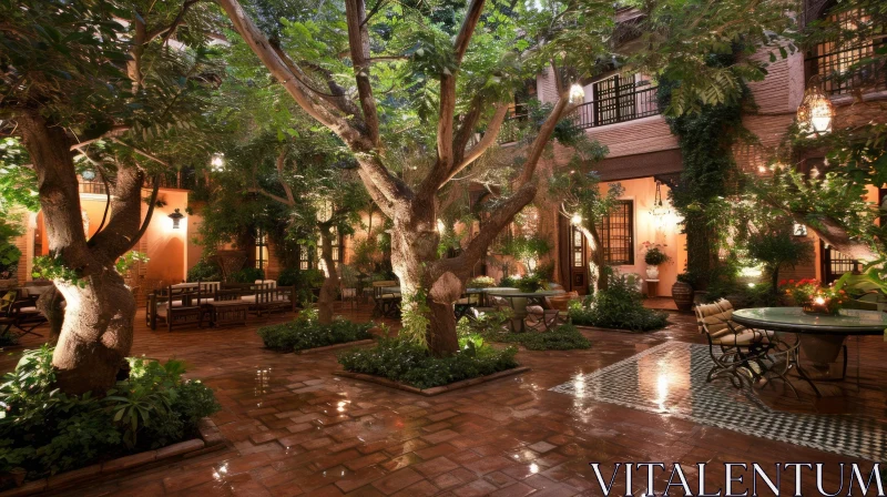 Tranquil Courtyard with Seating Area | Architecture Photography AI Image