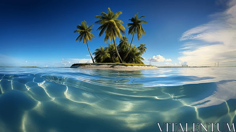 Tranquil Island with Palm Tree: Captivating Nature Photography AI Image