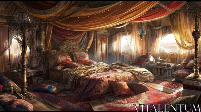 Luxurious Fantasy Bedroom with Golden Accents AI Image