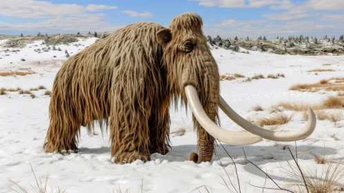 Majestic Mammoth in Snowy Field - Captivating Natural Wonder