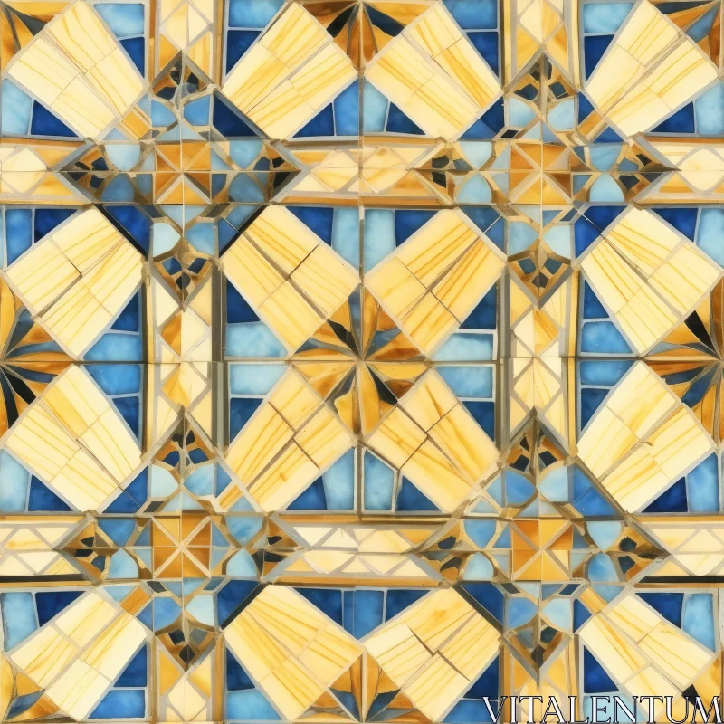 AI ART Moroccan Tiles Seamless Pattern - Blue and Yellow Geometric Design